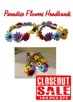 Paradise Flowers Headbands - Closeout 144 Pcs.